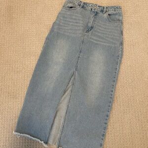 Mustard Seed western Light Blue long midi Denim Skirt with front slit